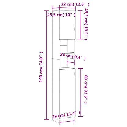 Bathroom Cabinet Grey Sonoma 32x25.5x190 cm Engineered Wood