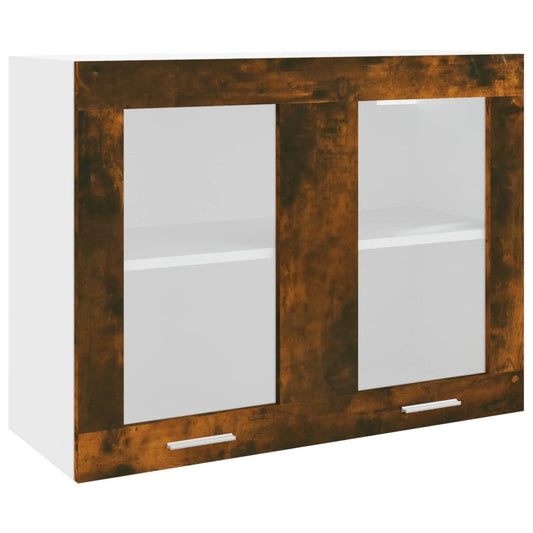 Hanging Glass Cabinet Lyon Smoked Oak 80x31x60 cm Engineered Wood
