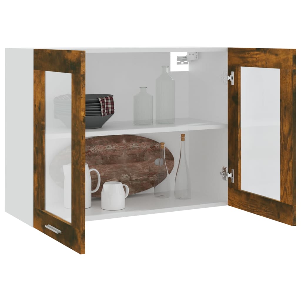 Hanging Glass Cabinet Lyon Smoked Oak 80x31x60 cm Engineered Wood