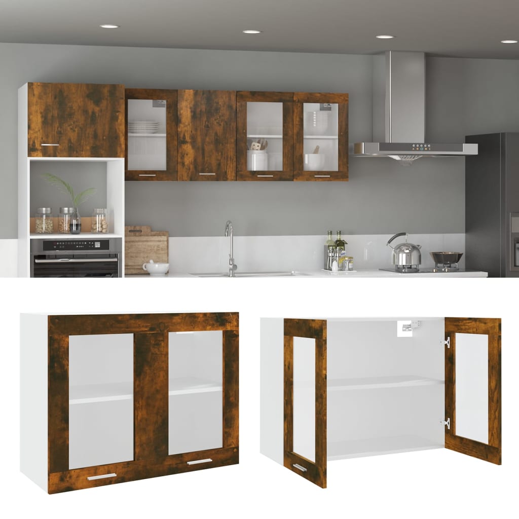 Hanging Glass Cabinet Lyon Smoked Oak 80x31x60 cm Engineered Wood