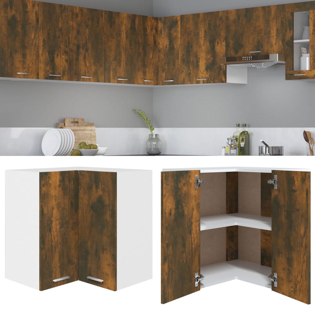 Hanging Corner Cabinet Lyon Smoked Oak 57x57x60 cm Engineered Wood
