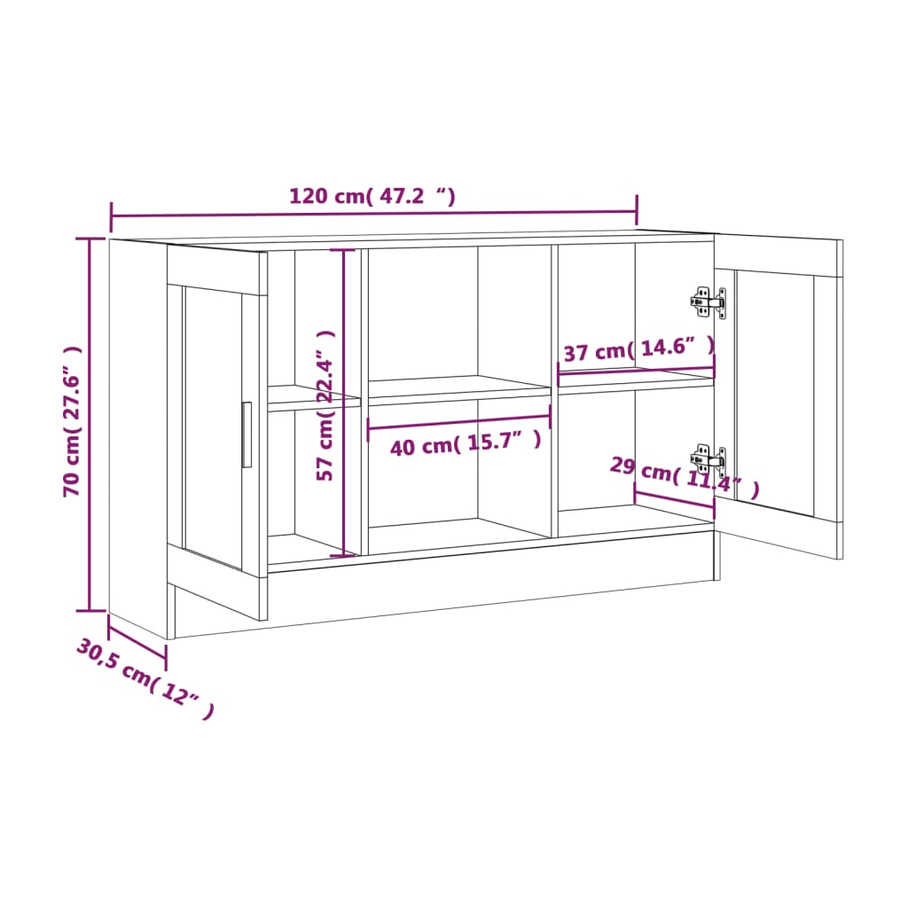 815624 vidaXL Sideboard Smoked Oak 120x30,5x70 cm Engineered Wood