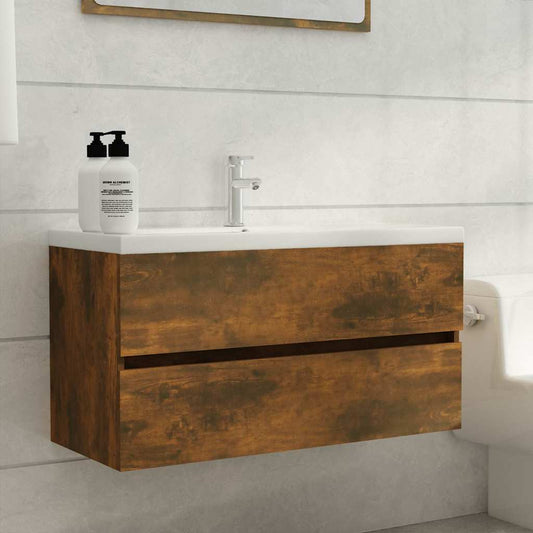 Sink Cabinet | Smoked oak | Engineered wood | 90 cm