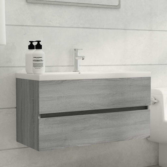 Sink Cabinet | Grey Sonoma | Engineered Wood | 90x38.5x45 cm | Storage