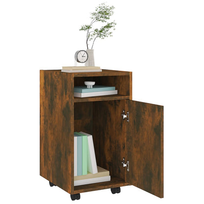 Side Cabinet with Wheels Smoked Oak 33x38x60 cm Engineered Wood