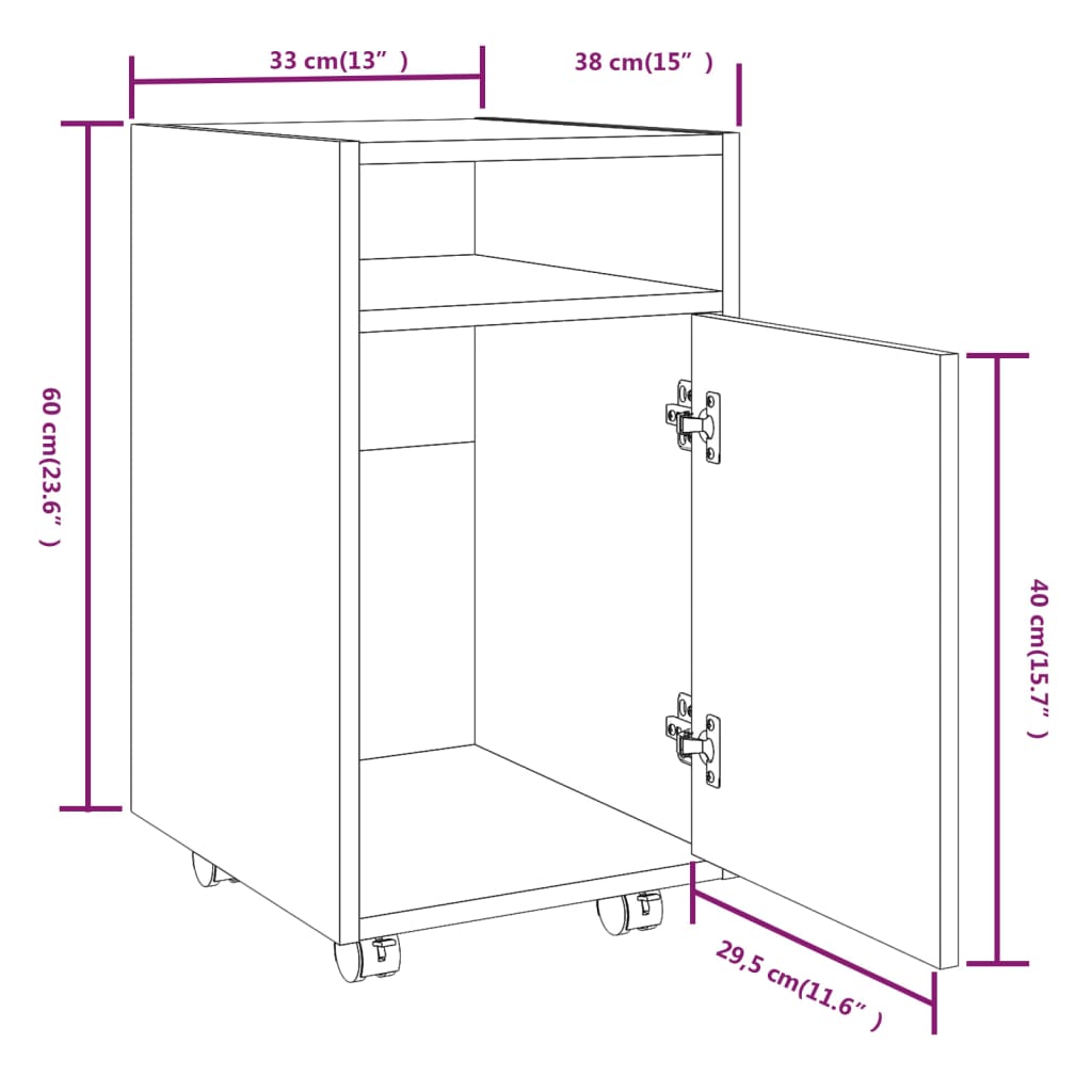 Side Cabinet with Wheels Grey Sonoma 33x38x60 cm Engineered Wood