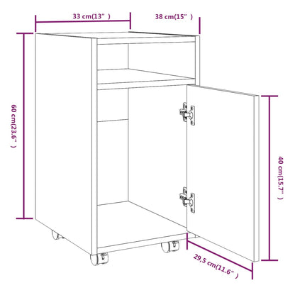 Side Cabinet with Wheels Grey Sonoma 33x38x60 cm Engineered Wood