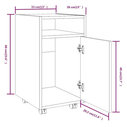 Side Cabinet with Wheels Brown Oak 33x38x60 cm Engineered Wood