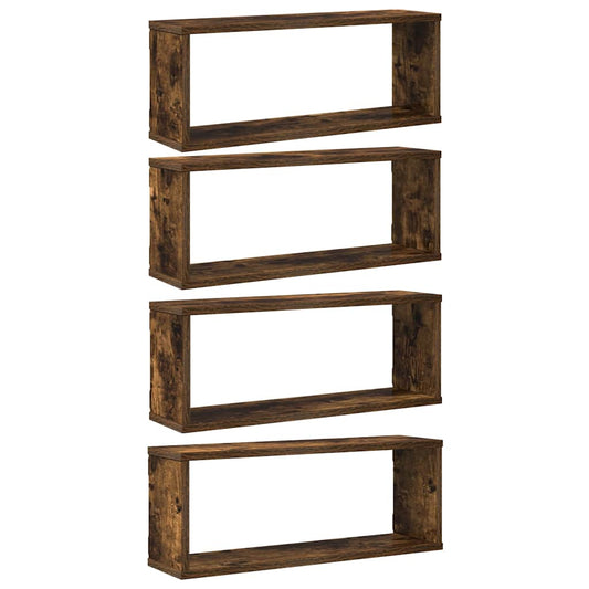 Wall Cube Shelves 4 pcs Smoked Oak 60x15x23 cm Engineered Wood