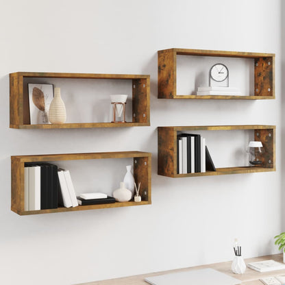 Wall Cube Shelves 4 pcs Smoked Oak 60x15x23 cm Engineered Wood