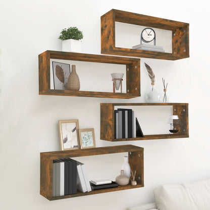 Wall Cube Shelves 4 pcs Smoked Oak 60x15x23 cm Engineered Wood