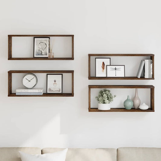 Wall Cube Shelves 4 pcs Smoked Oak 60x15x23 cm Engineered Wood