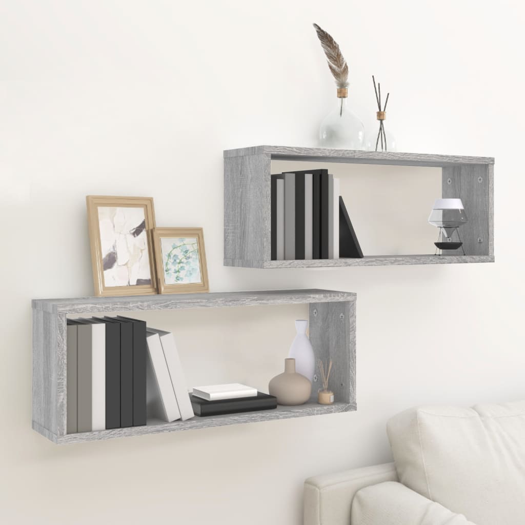 Wall Cube Shelves 2 pcs Grey Sonoma 60x15x23 cm Engineered Wood