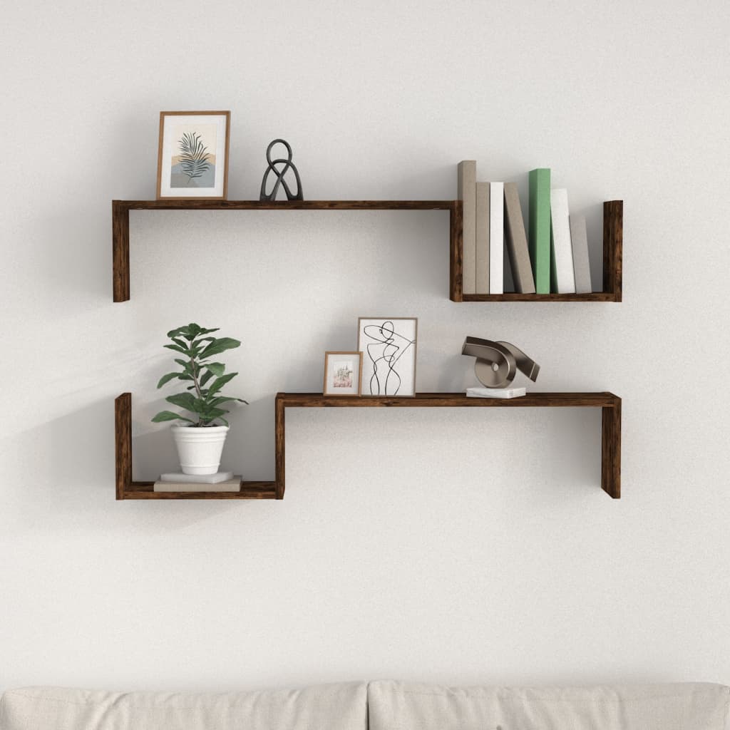 Wall Shelves 2 pcs Smoked Oak 100x15x20 cm Engineered Wood