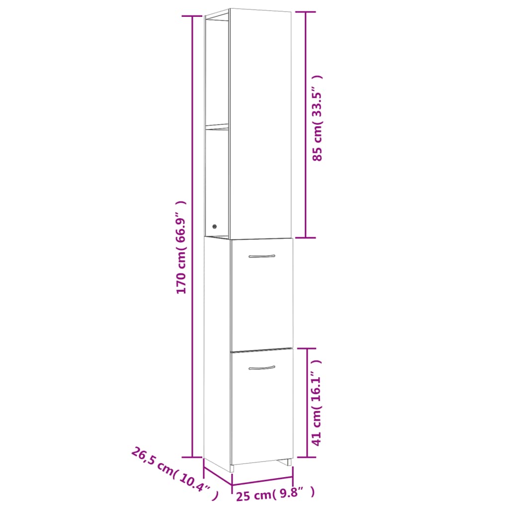 Bathroom Cabinet Smoked Oak 25x26.5x170 cm Engineered Wood
