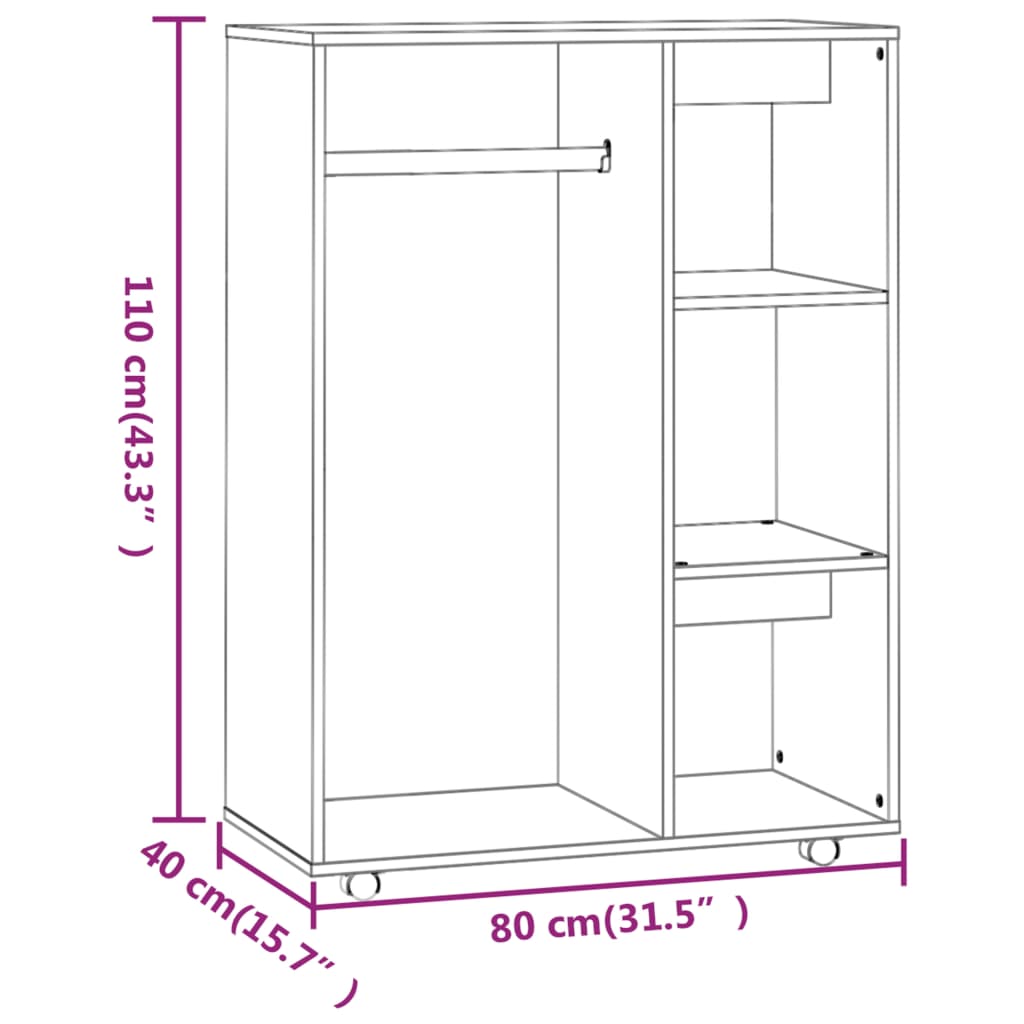 Wardrobe Grey Sonoma 80x40x110 cm Engineered Wood