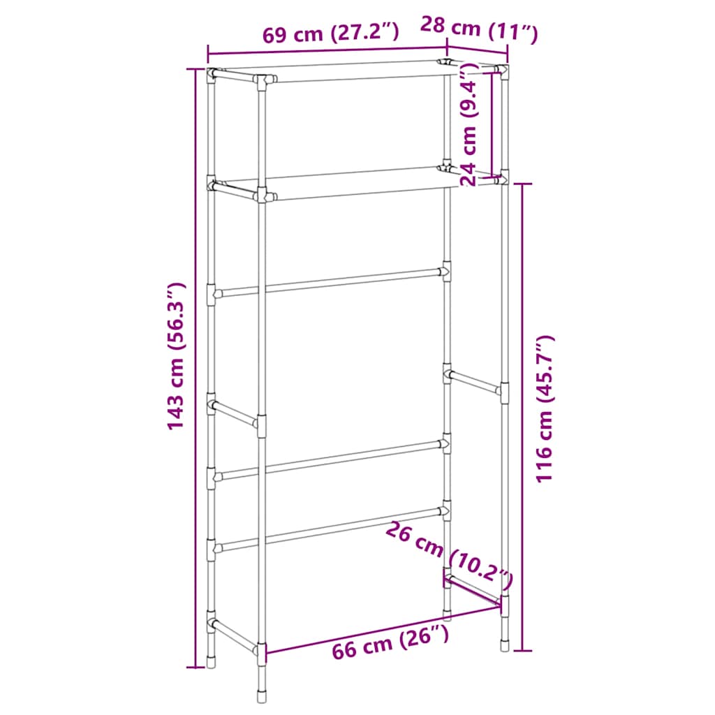 2-Tier Storage Rack over Washing Machine Black 69x28x143 cm Iron