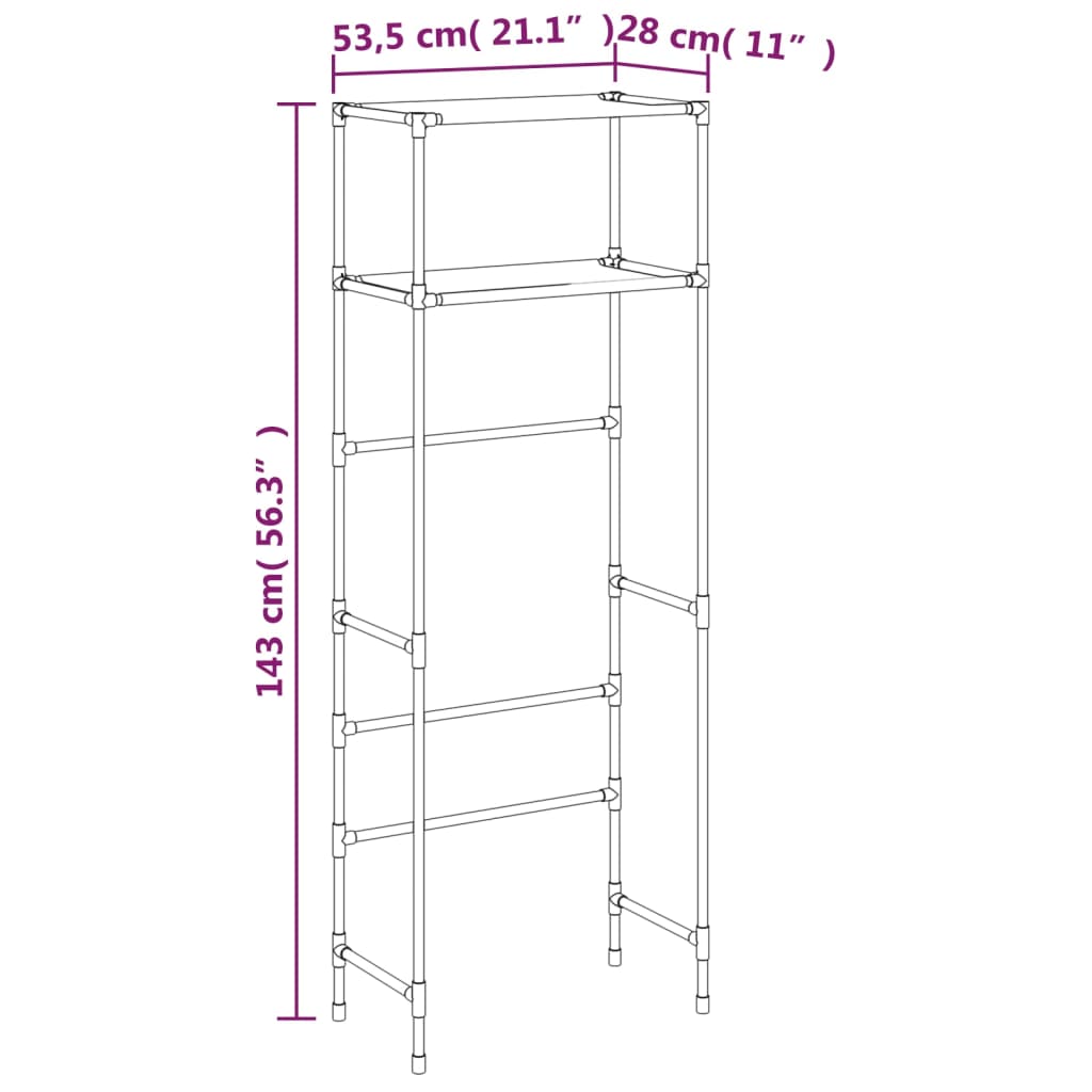 2-Tier Storage Rack over Toilet Black 53.5x28x143 cm Iron