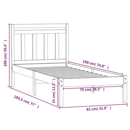 Bed Frame | Natural wood | Solid pine wood | Small Single | Durable