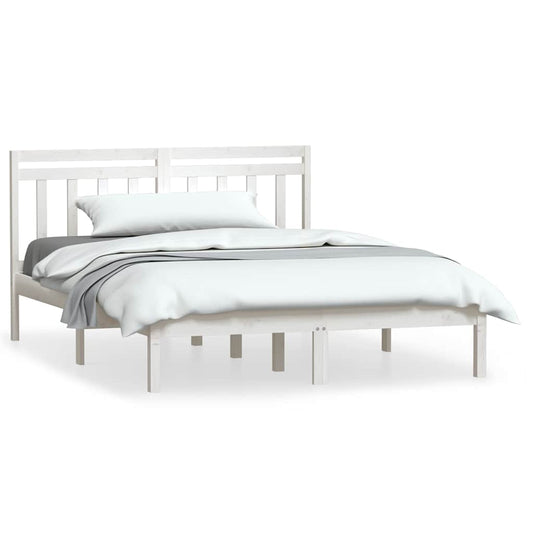Bed Frame without Mattress White Double Solid Wood