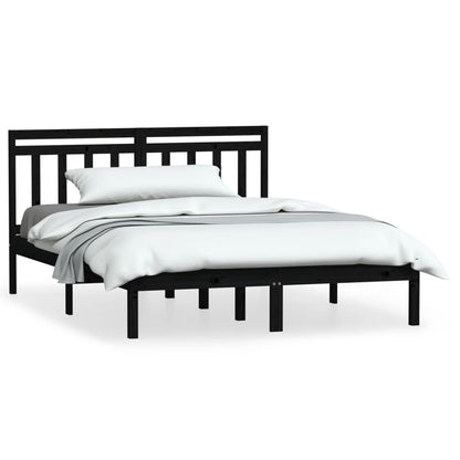 Bed Frame | Black | Solid pine wood | Double |  Durable  | Bed Frame
