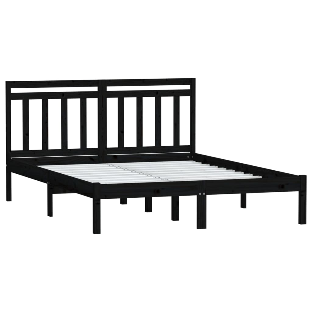 Bed Frame | Black | Solid pine wood | Double |  Durable  | Bed Frame