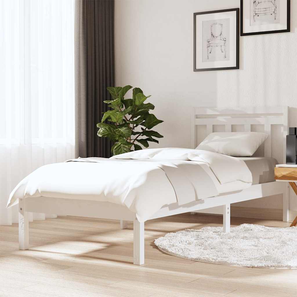 Bed Frame | White | Solid pine wood | Single | Bed Frame | Rectangular