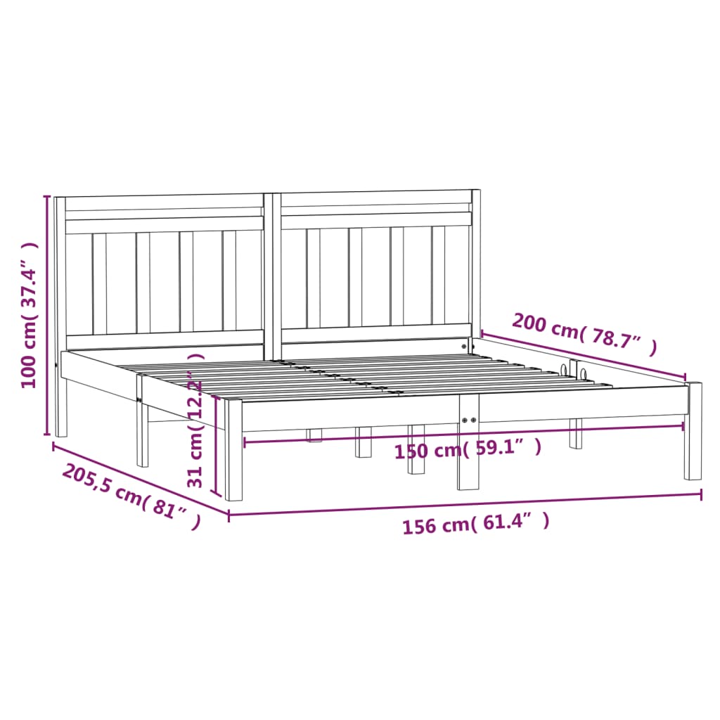 Bed Frame | Natural Pine | Solid Pine Wood | 150 x 200 cm