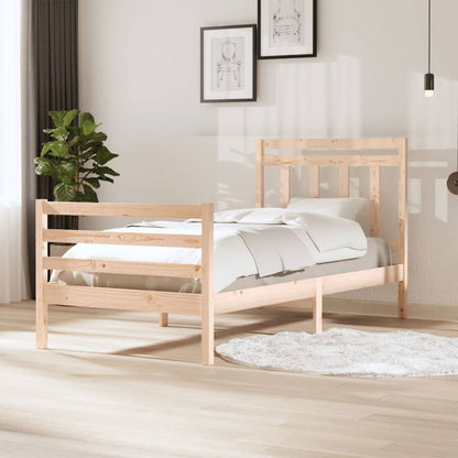 Bed Frame | Natural wood | Solid pine wood | Single | Decorative Inlays