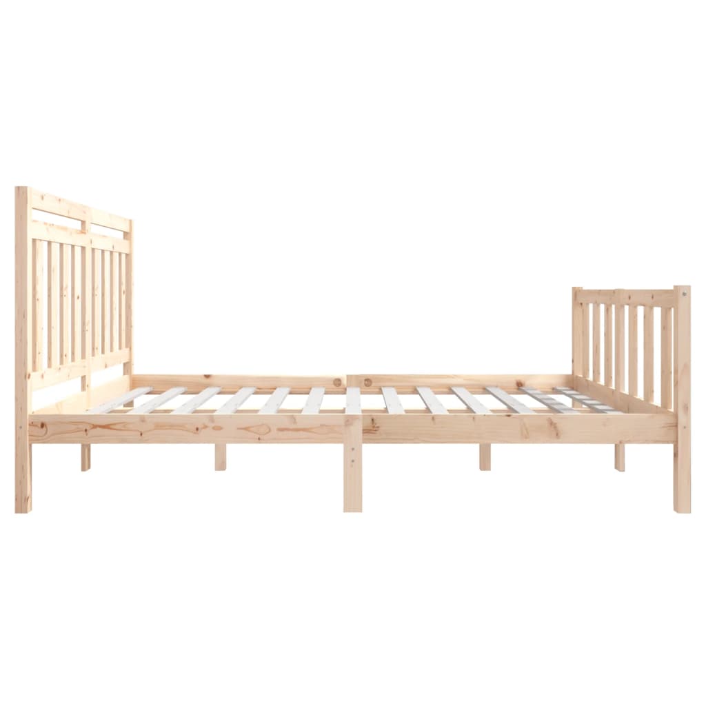 Bed Frame | Natural Wood | Solid Pine Wood | Double | Decorative Inlays