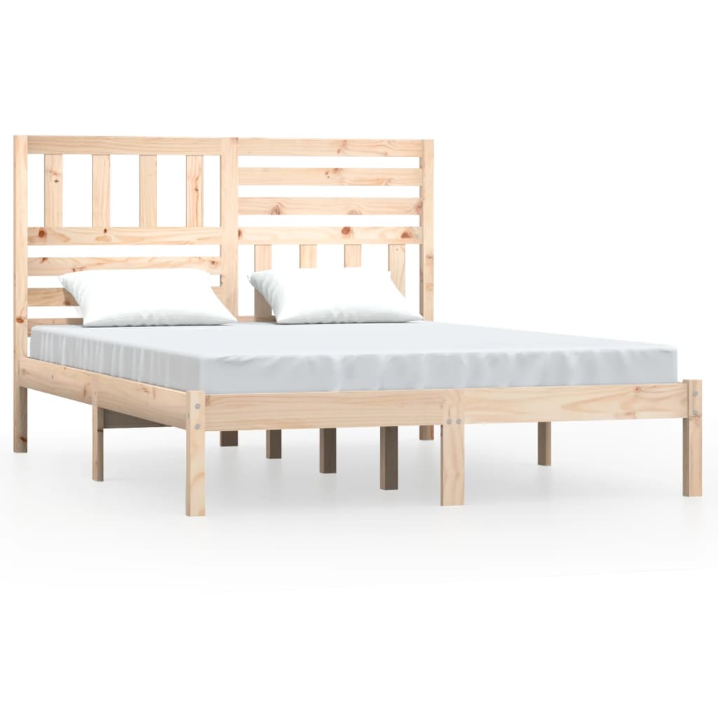 Bed Frame | Pine | Solid pine wood | 140x200 cm | Decorative Inlays