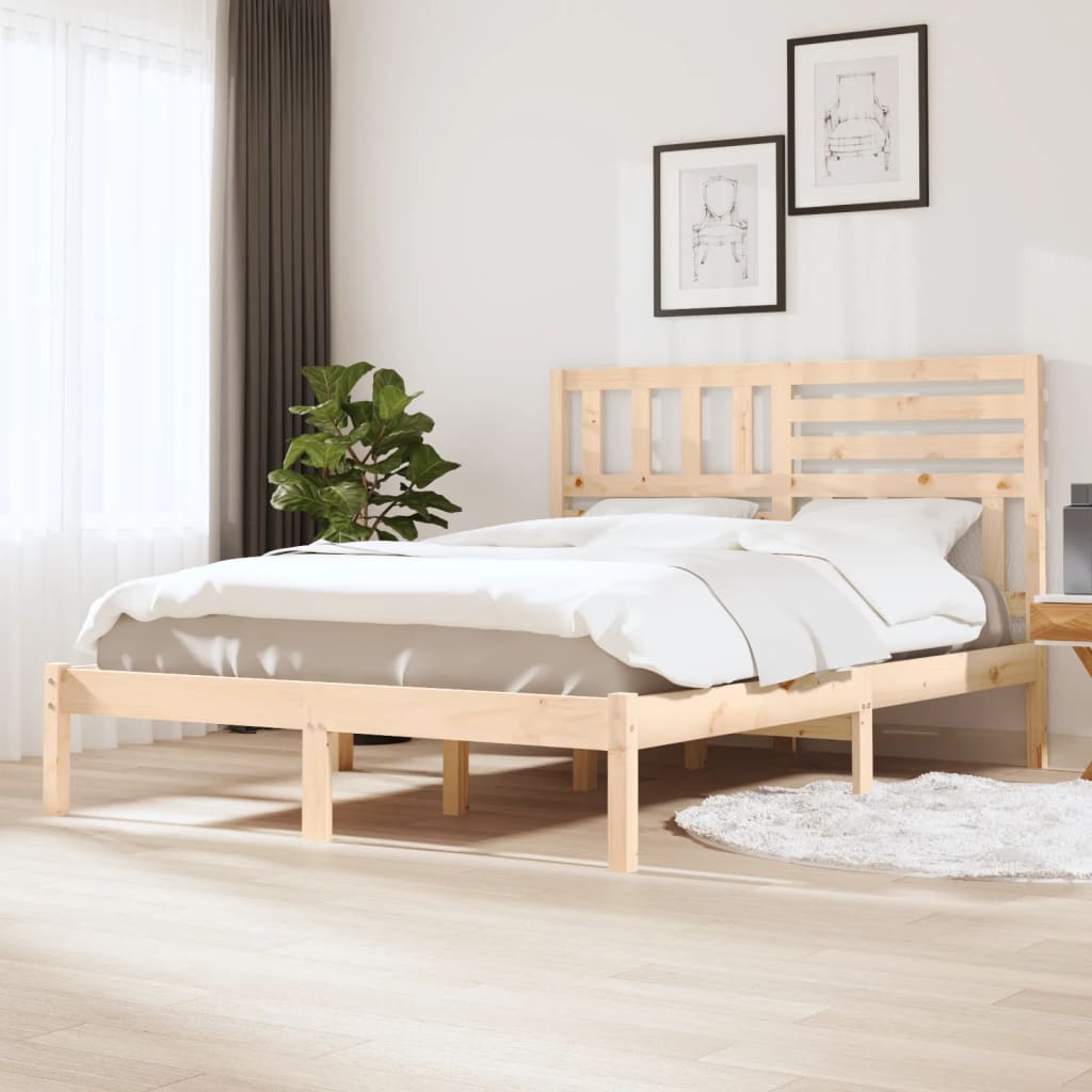 Bed Frame | Pine | Solid pine wood | 140x200 cm | Decorative Inlays