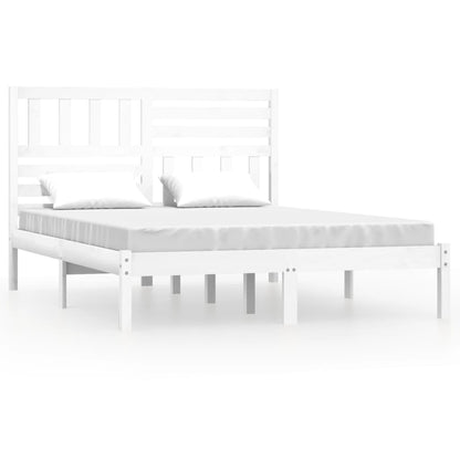Bed Frame | White | Solid pinewood | 160x200 cm | Decorative Inlays