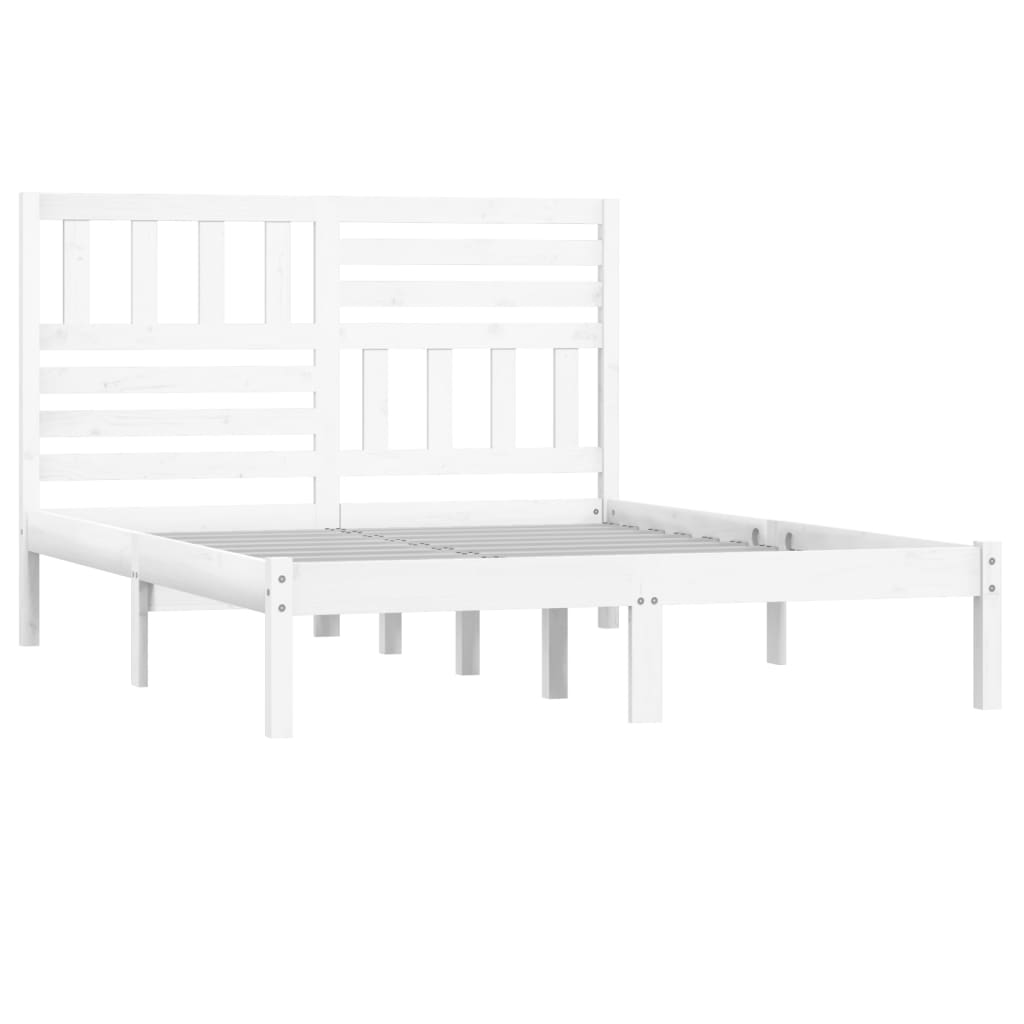 Bed Frame | White | Solid pinewood | 160x200 cm | Decorative Inlays