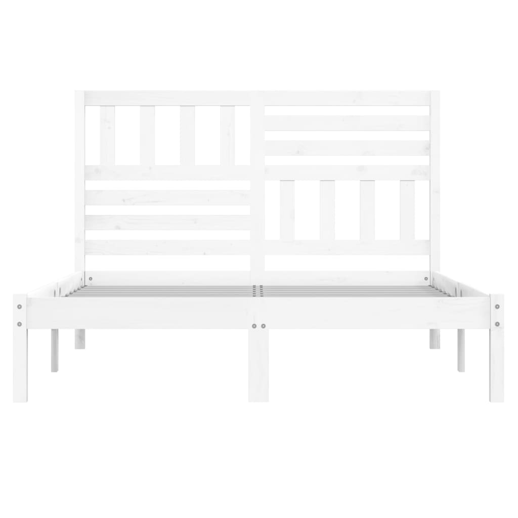 Bed Frame | White | Solid pinewood | 160x200 cm | Decorative Inlays