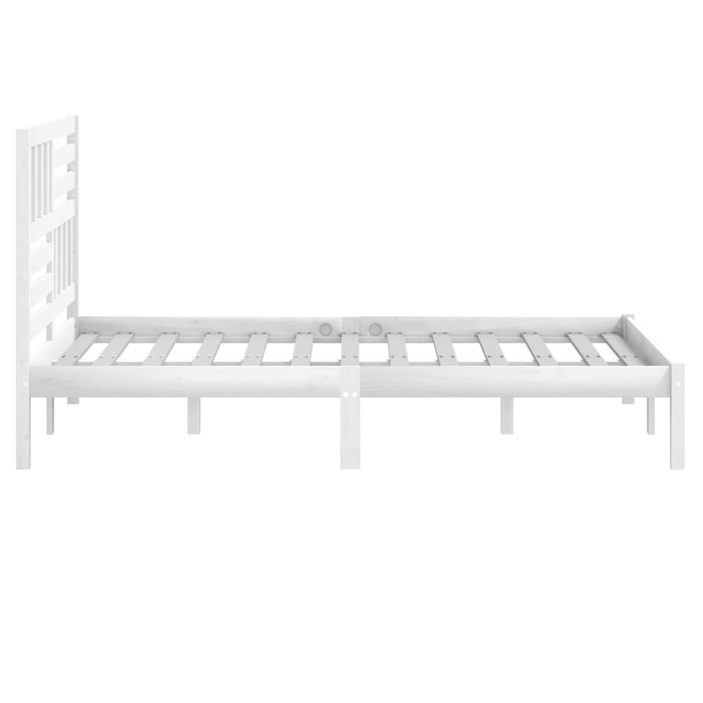 Bed Frame | White | Solid pinewood | 160x200 cm | Decorative Inlays