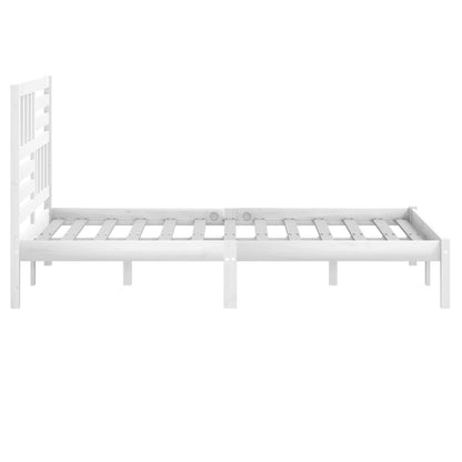 Bed Frame | White | Solid pinewood | 160x200 cm | Decorative Inlays