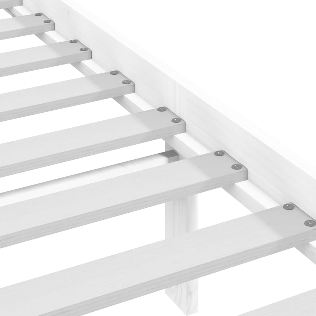 Bed Frame | White | Solid pinewood | 160x200 cm | Decorative Inlays