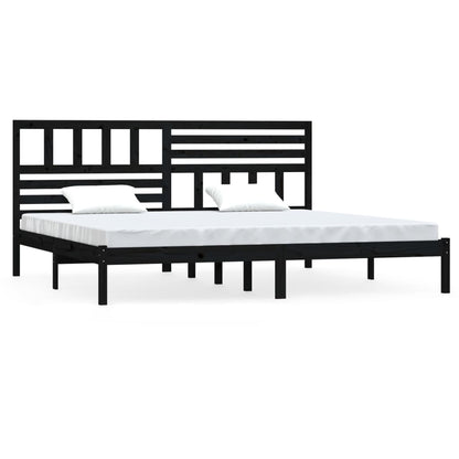 Bed Frame | Black | Solid Pine Wood | 200x200 cm | Durable | Rustic