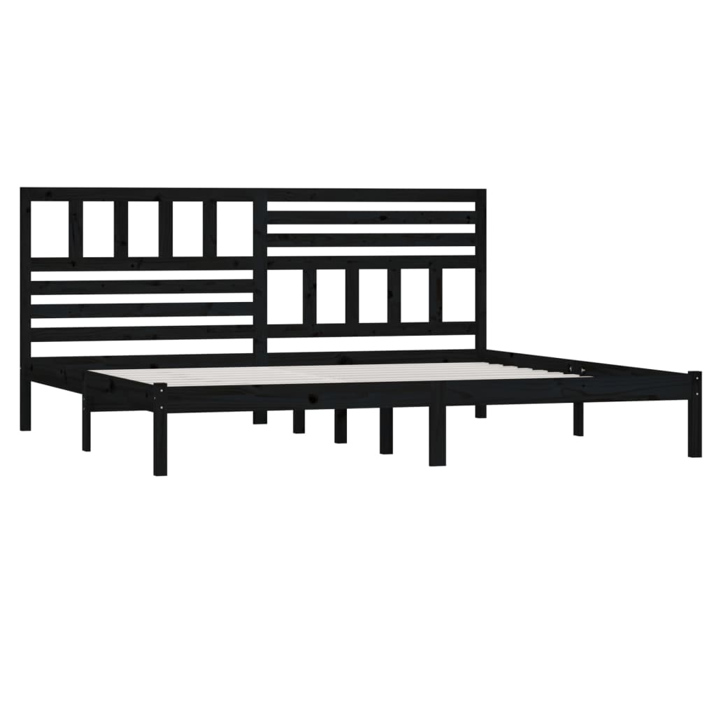 Bed Frame | Black | Solid Pine Wood | 200x200 cm | Durable | Rustic