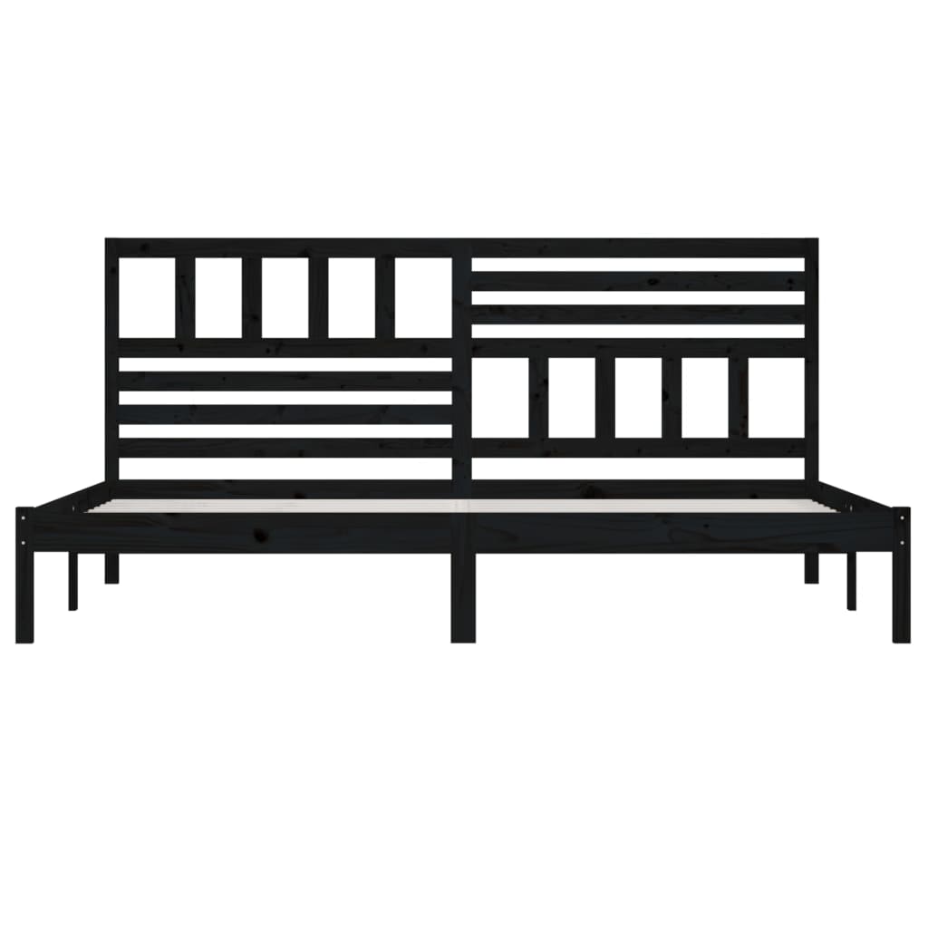 Bed Frame | Black | Solid Pine Wood | 200x200 cm | Durable | Rustic
