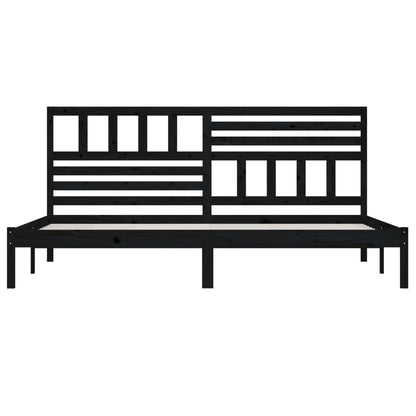 Bed Frame | Black | Solid Pine Wood | 200x200 cm | Durable | Rustic