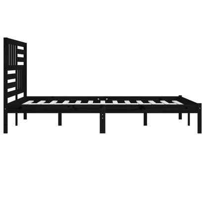 Bed Frame | Black | Solid Pine Wood | 200x200 cm | Durable | Rustic