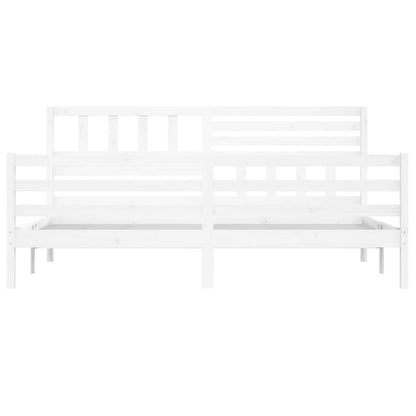 Bed Frame | White | Solid Pinewood | Double | Decorative Inlays