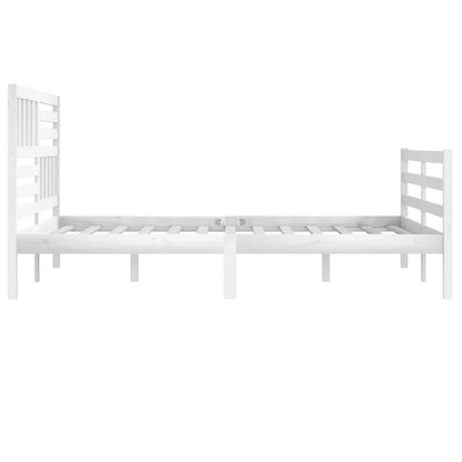 Bed Frame | White | Solid Pinewood | Double | Decorative Inlays