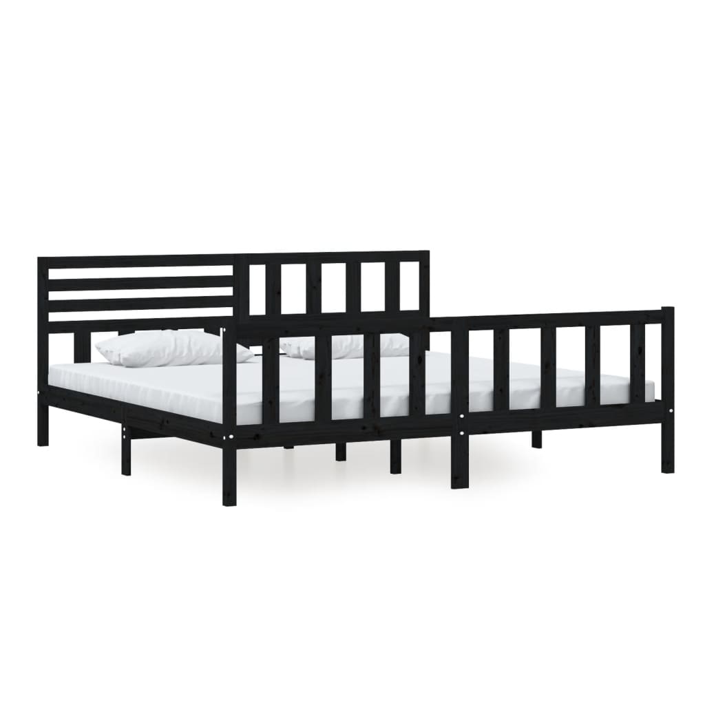 Bed Frame | Black | Solid pine wood | 200 x 200 cm |  Strong Build