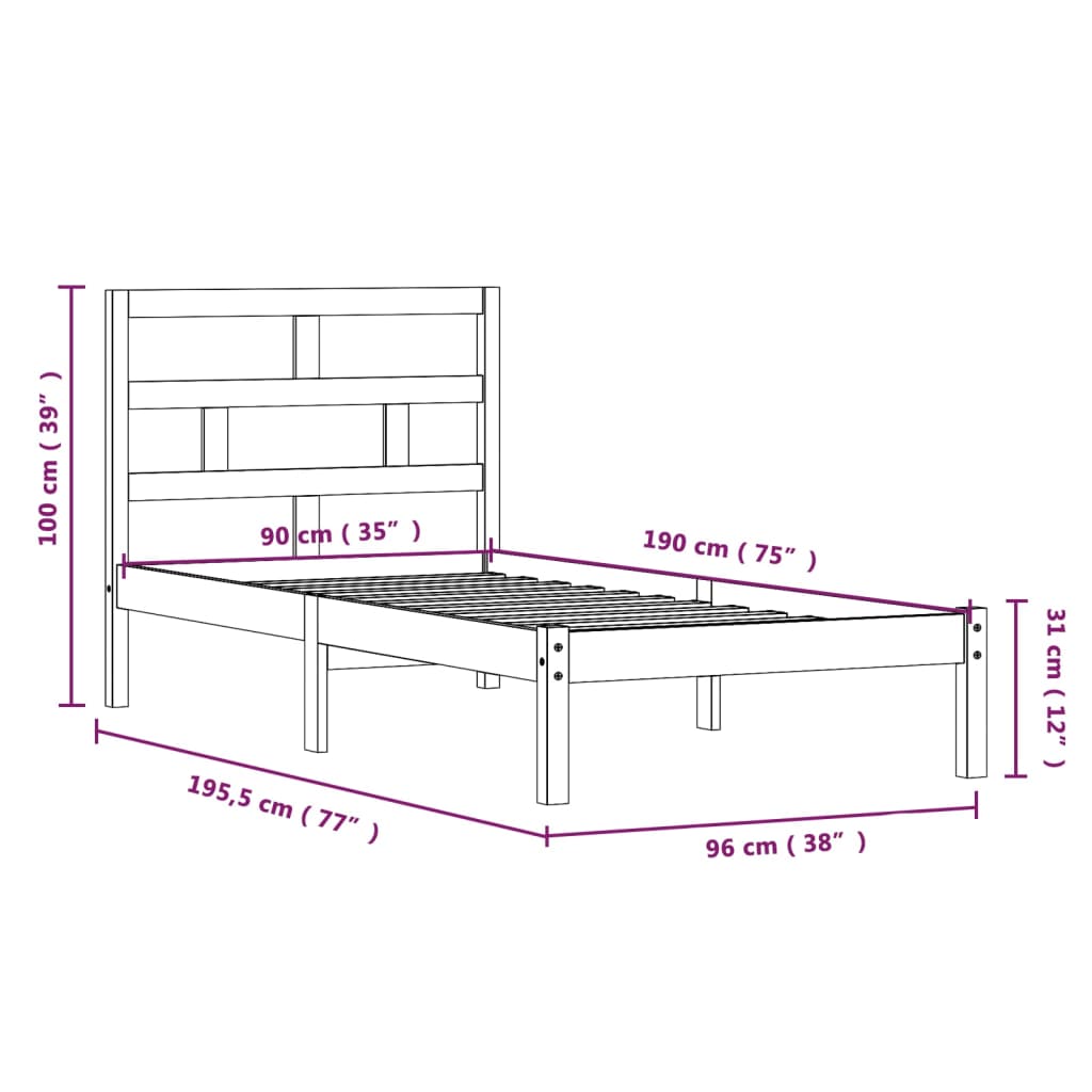 Bed Frame | White | Solid Pine Wood | Single | Durable | Rectangular