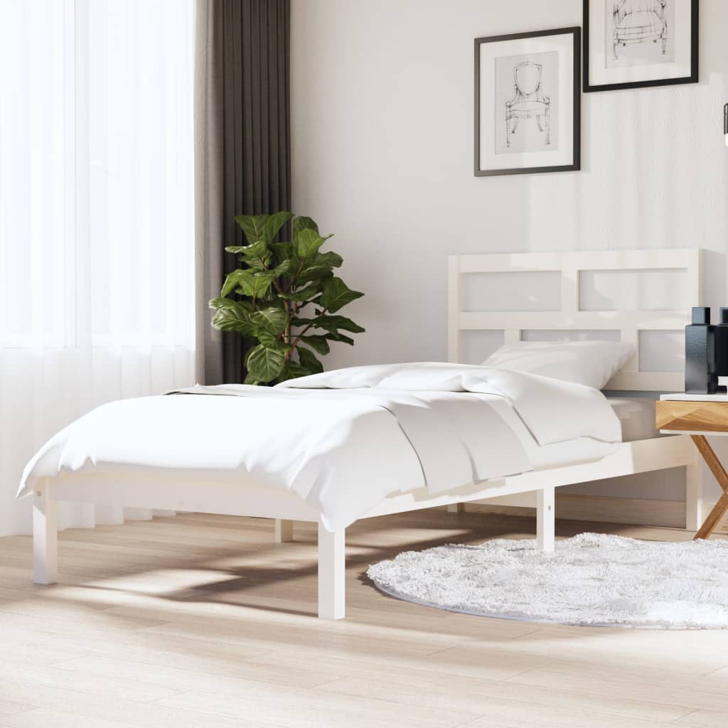 Bed Frame | White | Solid Pine Wood | Single | Durable | Rectangular
