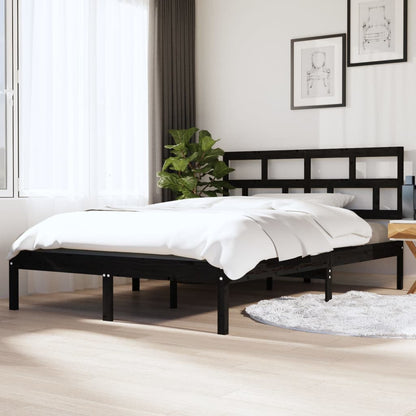 Bed Frame | Black | Solid pine wood, Plywood | Double | Bed Frame