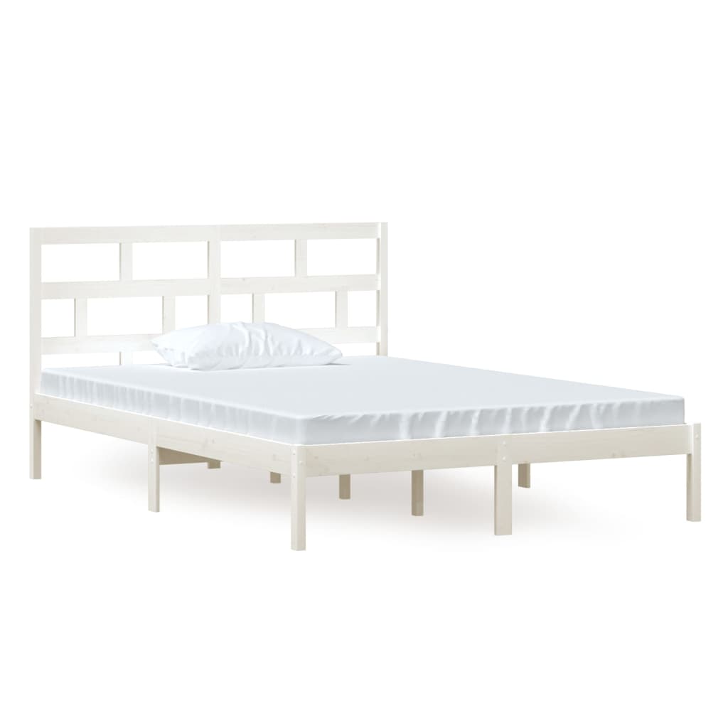 Bed Frame | White | Solid Pine Wood, Plywood | 140x200 cm